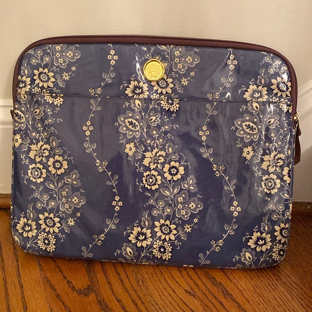 ANNA GRIFFIN LAMINATED BLUE FLORAL LAPTOP BAG